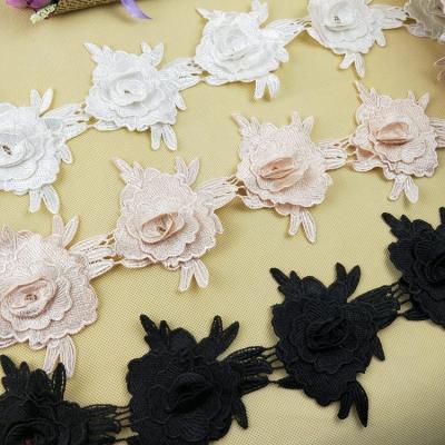 China New Design 3d Flower Applique Embroidery Sewing Multicolor Loose Lace Trim Border Lace Trim For Decoration for sale