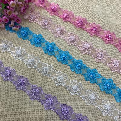 China 2020 Fashion Viable French Beaded Flower Lace Net Trim For Dress for sale