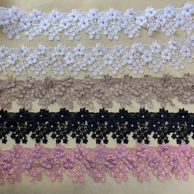 China Wholesale Multicolor 100% Polyester Lace Trim Viable 3D Diamond Flower Embroidery for sale