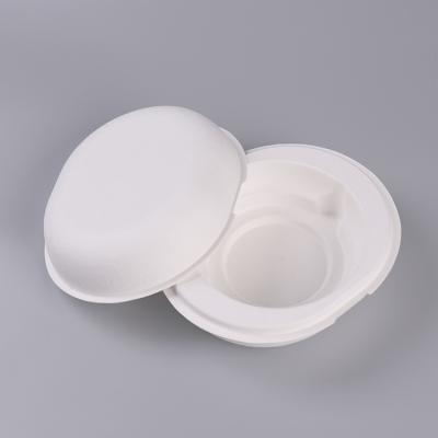 China Food Packaging Customized Eco Friendly Bagasse Food Pulp Molded Bowl , Round Bowl With Cover for sale