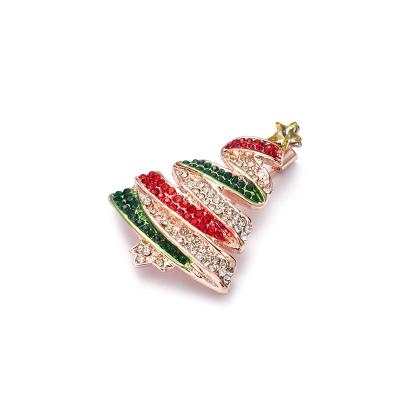 China Popular Customized Christmas Celebration Pave Stone Christmas Tree Brooch Pin Christmas Brooch for sale