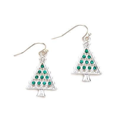 China TRENDY Shiny Silver Christmas Tree Drop Earrings With Green Stones Christmas Earrings for sale