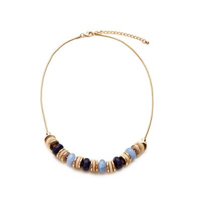 China FASHIONABLE New Design Blue Tone Resin Beads and Gold Metal Discs Necklace Circular Bead Necklace for sale