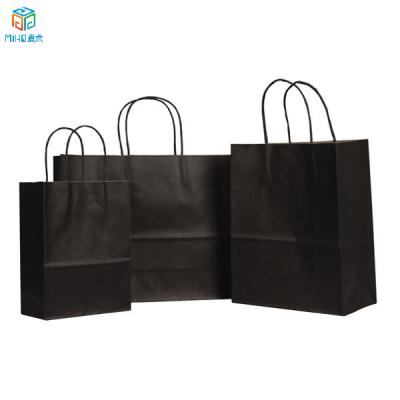 China Recyclable Hot sale Bag Printed Shopping Paper Bag With Handles Black Kraft Paper Bags In Stock for sale