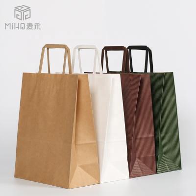 China Large Handled Kraft Paper Stored Ridged Carrier Bags With Flat Handle for sale