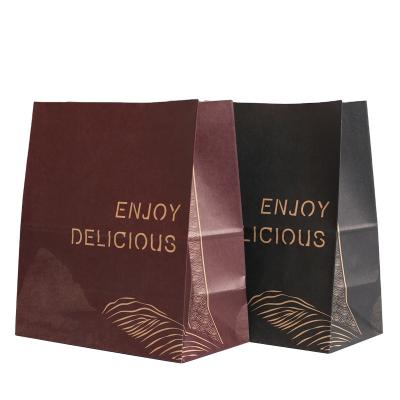 China Disposable Food Packaging Kraft Paper Takeout Quick Bag With Bottom Square Restaurant Burger Bag for sale