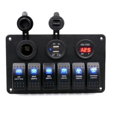 China Marine Off-Road 6 Strip Control Switch Panel 12-24V ABS Waterproof RV Boat Marine Green LED Rocker Switch Panel Breaker for sale