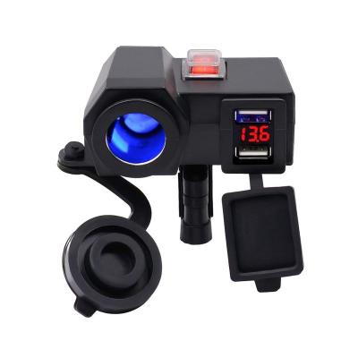 China Dual USB 3.1A Handlebar Mount Marine Off-Road Motorcycle ATV Phone Cigarette Charger Lighter Power Kit With On Off Switch for sale