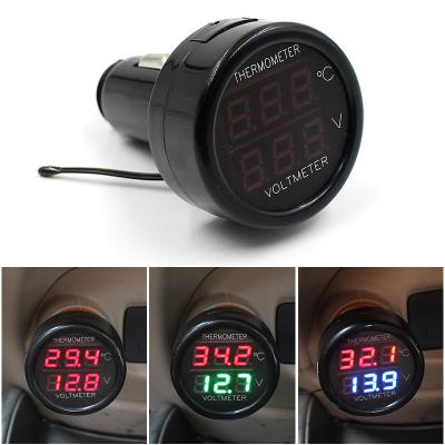 China Marine Off-Road 2 in 1 DC 12V 24V Digital Car Voltmeter Thermometer Temperature Meter Battery Monitor Red Blue Led Dual Display for sale