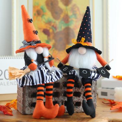 China New long Halloween decoration Halloween hat leg with broom doll dwarf creative faceless doll decorative table ornaments for sale