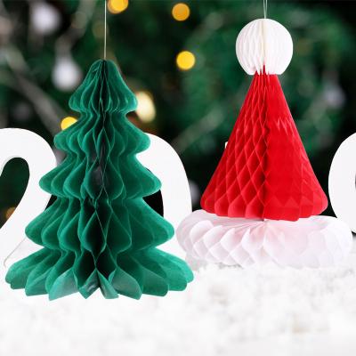 China Honeycomb Ball Santa Hat Christmas Tree Paper Flower Paper Pendant Ornaments Party Holiday Decoration Home Supplies for sale