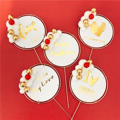 China Cartoon Valentine's Day My Love Cake Decoration Iron Hair Ball Decoration Acrylic Birthday Cake Insert for sale