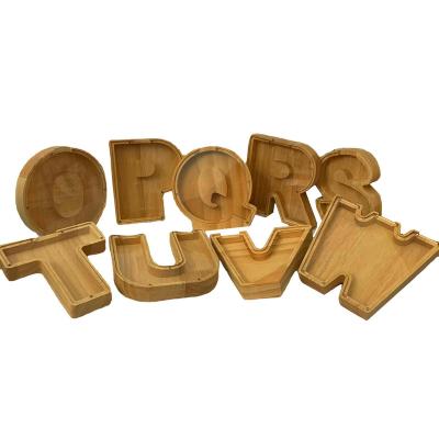 China Letter Creativity Wooden Large Capacity English Letter Shaped Piggy Bank for sale