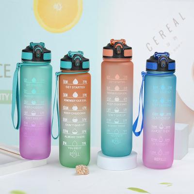 China Large Capacity Space Stocked Gradient Color Sports Outdoor Portable Straw Water Cup Bounce Cover Male And Female Water Bottle for sale