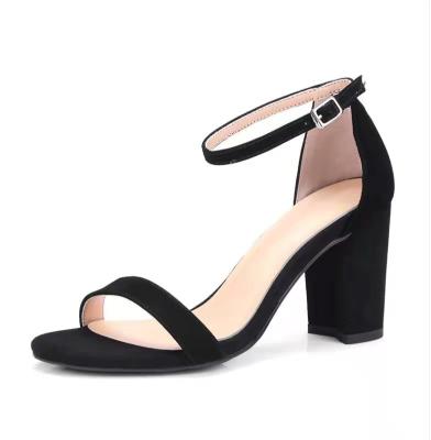 China 2022 Summer Fashion Women's Trend Simple Open Toe Ankle Strap Chunky Black Block Heels Sandals For Woman And Ladies for sale