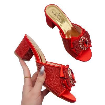 China Fashion Trend Wedding Dress Pumps Italian Women Shoe And Bag Set Matching High Heel Sandal Heeled Slippers for sale