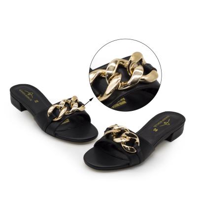 China Anti-Smell Buckle Women Chic Flat Slippers 1551-18 Female Shoes Flats Summer Slips Ladies for sale