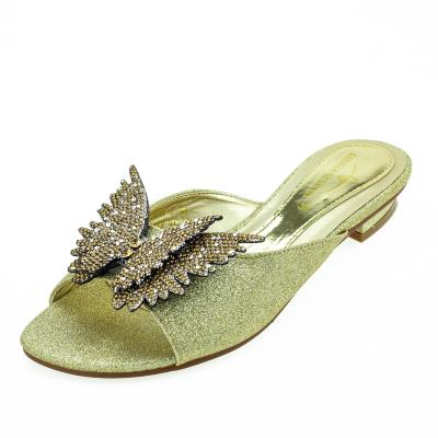 China OEM Golden Butterfly Flat Decor Women Slide 2018-1 Low Heels Slippers Ladies Shoes Flats for sale