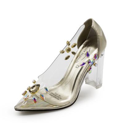 China Anti-Smell Floral Rhinestone Women's Pumps Women High Heels Sandals Clear Heels Pumps Y869-1 for sale