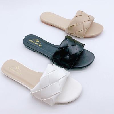 China Anti-Smell OEM Braided Stray Women Classic Flats Summer Shoes Like Leather Flat Slippers for sale