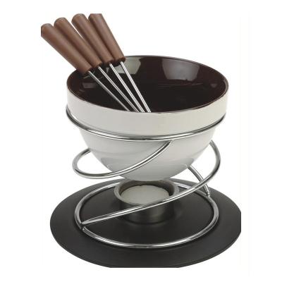 China Mini Butter Cheese Warmer Mini Ceramic Fondue Set Chocolate Sustainable High Quality Fondue Set with Fork and Candle Holder for sale