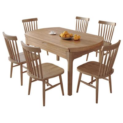 China (Other) Ash Wood Solid Wood Adjustable Dining Table Set Scandinavian Single Square and Round Dining Table and Chairs for sale