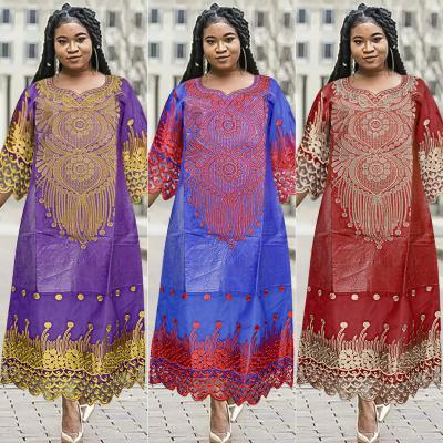 China Dashiki Clothing H and D Traditional Nigerian Clothes African Dresses for Women Elegant Embroidery Bazin Maxi Robes Boubou with Turban for Wedding for sale