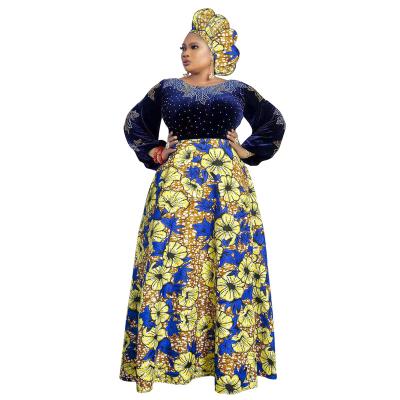 China Party / Wedding H And D Velvet African Formal Dress Traditional Wax Dress Plus Dress With Beading For Winter New Year for sale