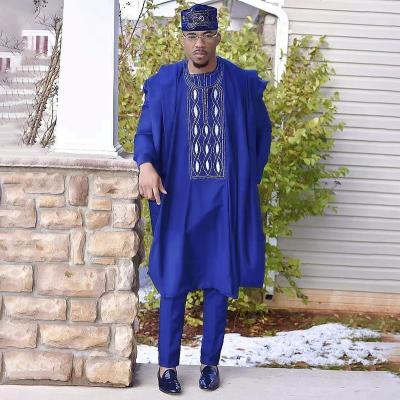 China Dashiki Clothing H and D New Style African Men Suits Bazin Riche 100% Cotton Clothing Men Agbada Embroidery 3 Pieces Suit for sale