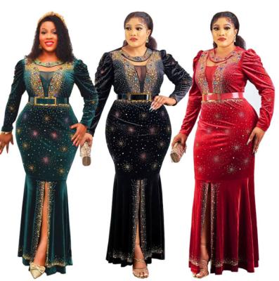 China Dashiki clothing H and D American long sleeve dress European and African gold velvet diamond fishtail hot luxury slim fit for sale