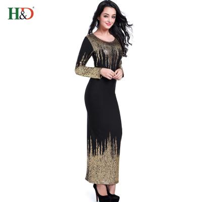 China H&D China Latest Manufacturer OEM ODM Factory Sequin Skirt Anti-Static Design Long Sleeve Yellow Long Dress for sale