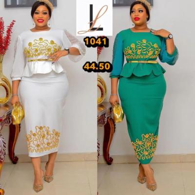 China New clothing H and D new style African women plus size chiffon panel dress top beaded skirt two piece sets for sale