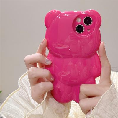 China Candy Color 3D Stereo Bear Anti Fall Phone Case Cartoon Shockproof TPU Shock Cover Device For iPhone 7 11 8P 12 13 Pro Max for sale