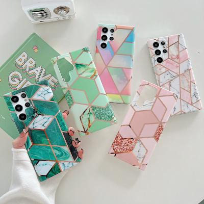 China Guangzhou IMD Shockproof Marble Plating Geometric TPU Back Cover Phone Case For Samsung Galaxy S22 S22 Plus S22 Ultra for sale