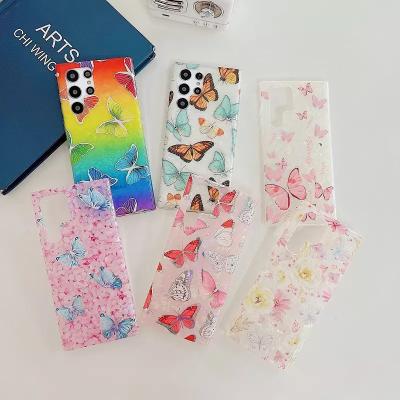 China Bling Square Butterfly Shockproof Paint Shell Patter tpu Phone Case For Samsung s22plus s22Ultra for sale