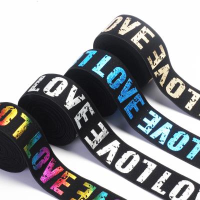 China 25mm 40mm LOVE Aluminum Foil Print Viable Flat Elastic Band Nylon Garment Underwear Garment Underwear Sewing Accessories for sale