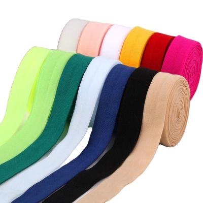 China Wholesale Factory Price Elastic Fold Over 3/4 Folded Nylon Spandex Twill Elastic Band Binding Elastic Bias Band For Bra Lingerie for sale