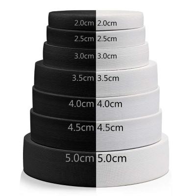 China Seam 40m/roll Flat Seam Sustainable Stretch Rope White Black White Color Polyester Knit Elastic Band Belt For Crafts Clothes Pants Accessories for sale