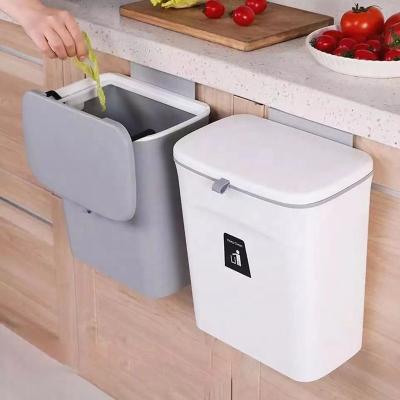 China WITH LID 7/9L Large Capacity Hanging Bin Smart Kitchen Recycling Wall Mounted Waste Basket Bathroom Bin With Lid for sale