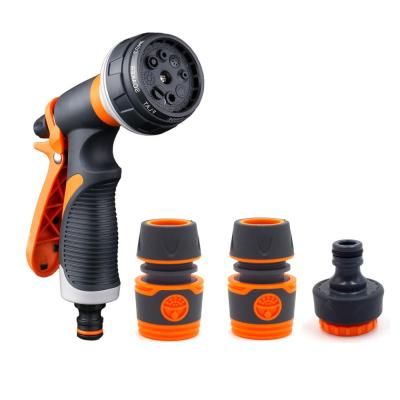 China Variable Flow Control 8 Style Plastic Garden Hose Nozzle With Connector for sale