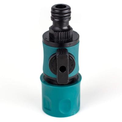 China Common Water Hose To Hose Quick Nozzle Plastic Garden Hose Connector With Shut Off Valve for sale