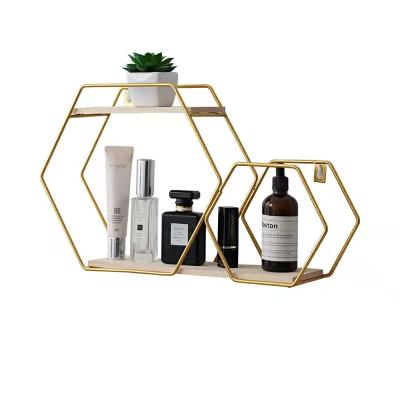 China Nordic Simple Hexagonal Wall Hanger Article Shelf Multifunctional Iron Hexagon Bedroom Wall Decoration for sale