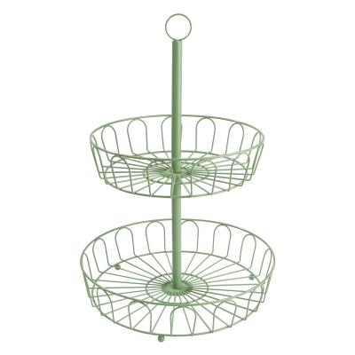 China Sustainable Custom 2 Tier creative fruit and vegetable Storage Basket Metal Wire Fruit Basket for Standing and Hanging for sale