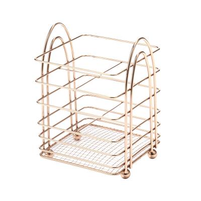 China Sustainable High quality wholesale simple metal Square Cutlery caddy Copper Effect dish rack for sale