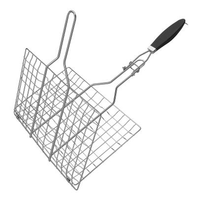 China Easily Cleaned Outdoor barbecue tool Folding grill mesh grilled burger net basket with anti-burn handle for sale