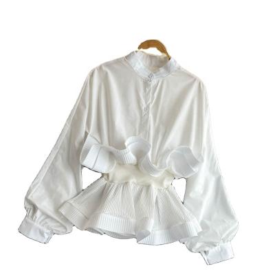 China New Design Anti-wrinkle Sense Niche Blouse With Waist And All-match Women's Ruffled Shirt for sale