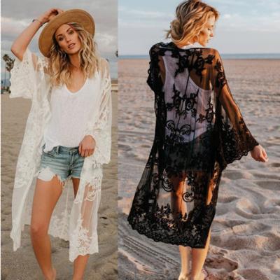 China Sustainable Mesh Embroidered Beach Blouse Holiday Beach Cardigan Bikini Cover Up for sale