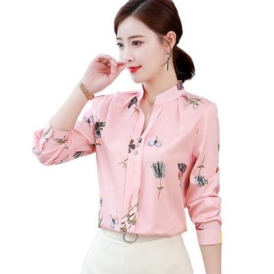 China Anti-pilling Korean Chiffon Shirt Women Wear Slim Bottom Shirt Women's Tops Printing for sale