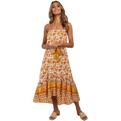 China Other Women's Dresses Resort High Waist Bohemian Style Lady Dress Boho Fashion Floral Mid Length Dress for sale