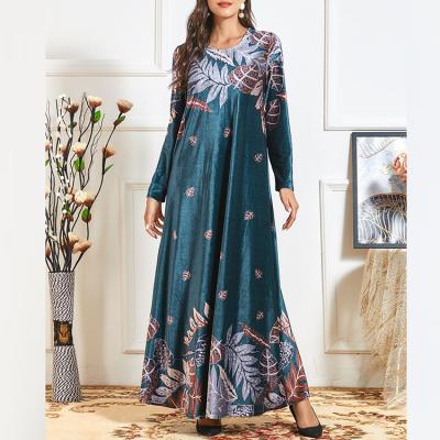 China Other High Quality Knitted Printed Elegant Women Long Pleated Muslim Dresses for sale